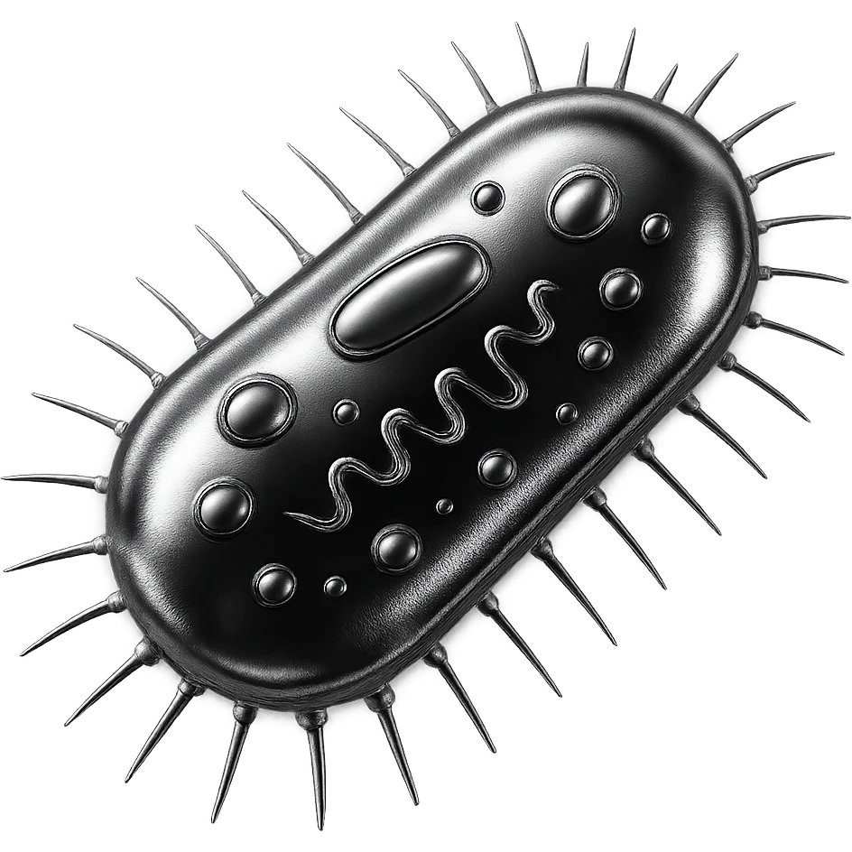 bacteria with visible organelles, shiny and metallic look, chrome style emoji