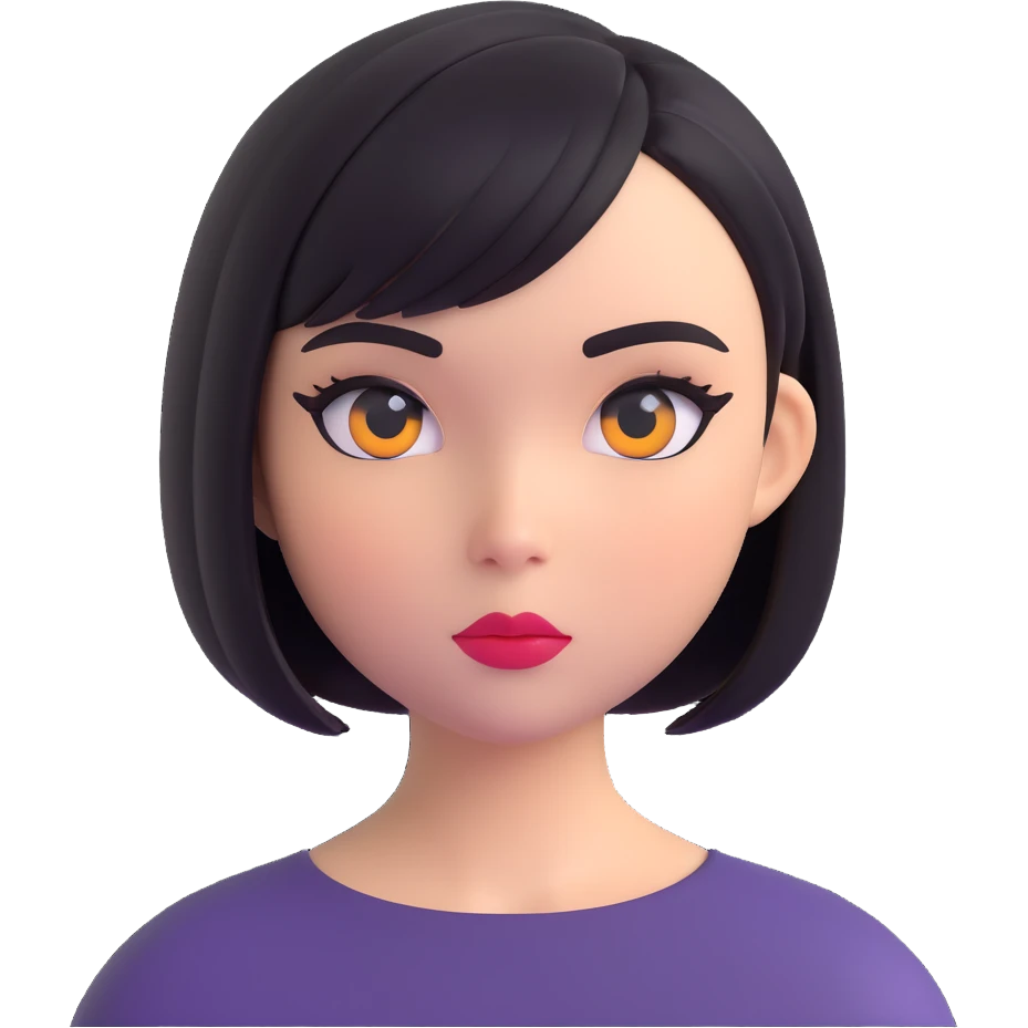 a very cute alt-girl face with a bob haircut and drawn eyeliner makeup, only the head and hairstyle, no neck, extremely adorable, 3D emoji style emoji