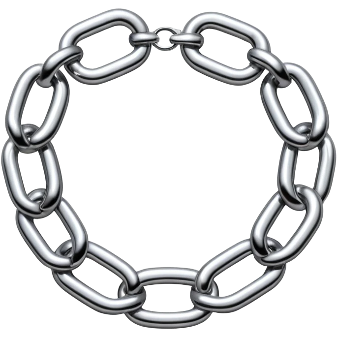 A thick luxury chain emoji made of liquid silver chrome, smooth rounded links, glossy metallic reflections, heavy swag aesthetic, minimalistic iOS emoji style, centered, clean white background emoji
