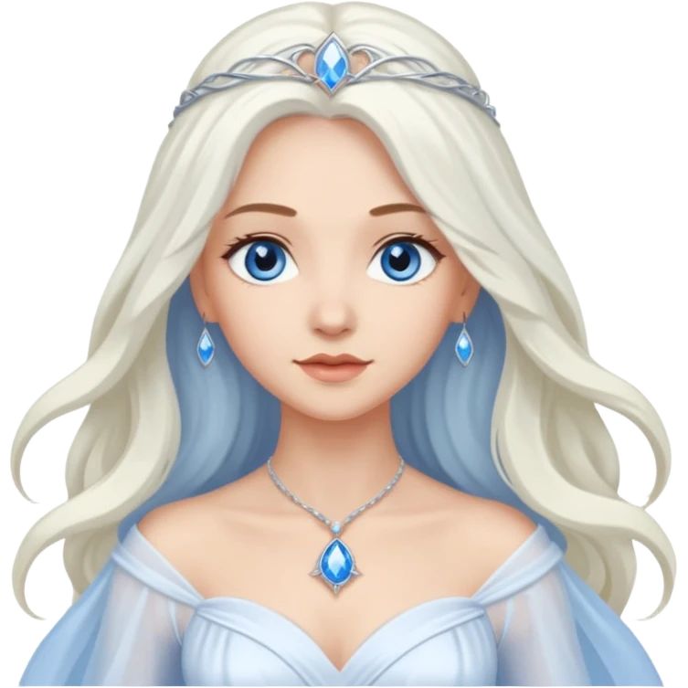 Good Witch of the North from the Wizard of Oz with light skin, blue eyes, white long hair, white outfit emoji