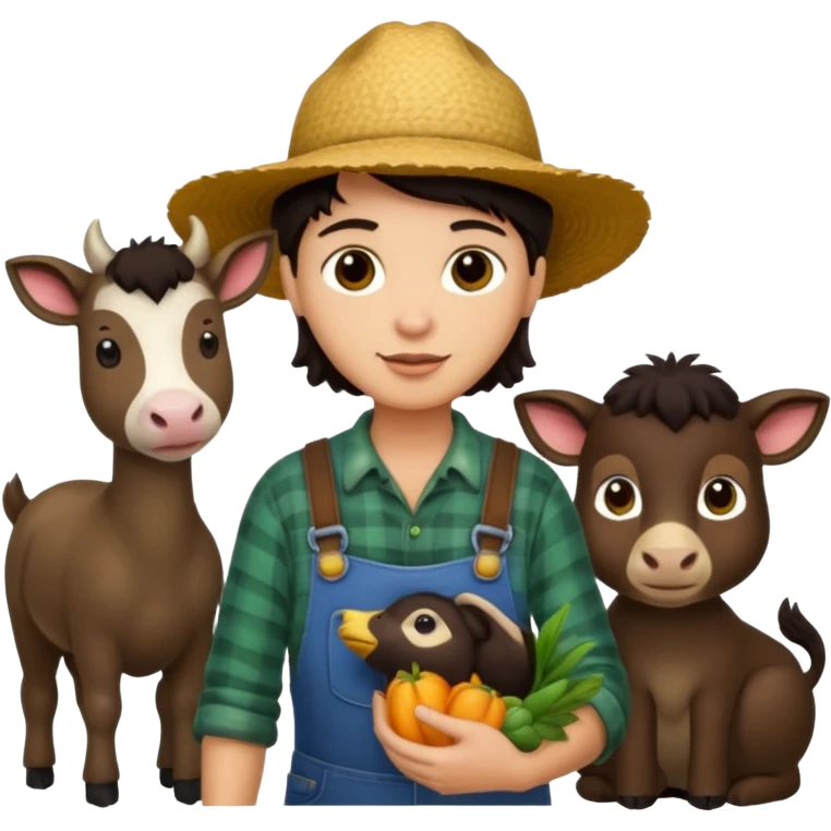 GRANJERO PIEL CLARA Y PELO OSCURO CON ANIMALES emoji