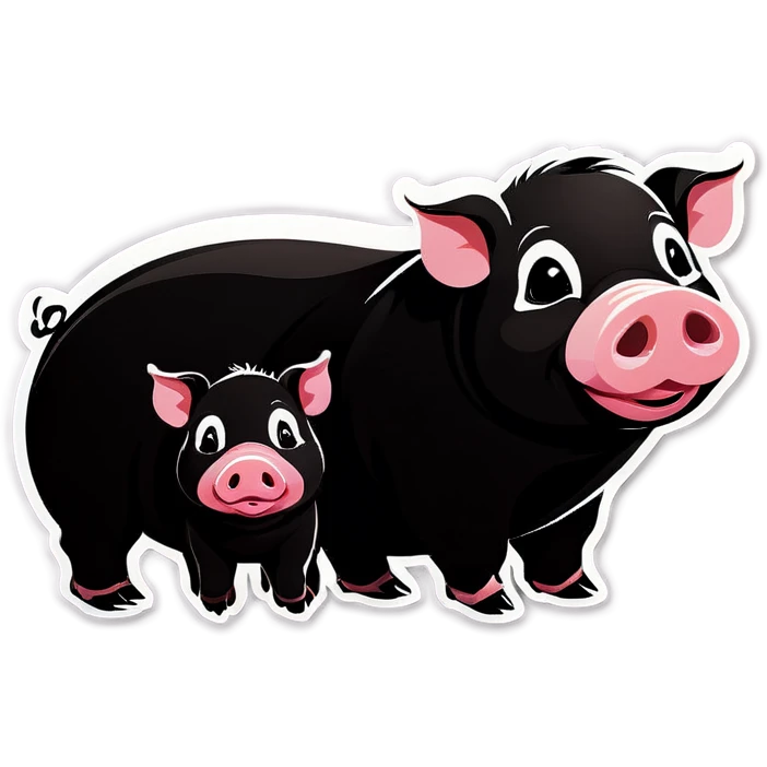 cute black pig couple and their one baby  emoji
