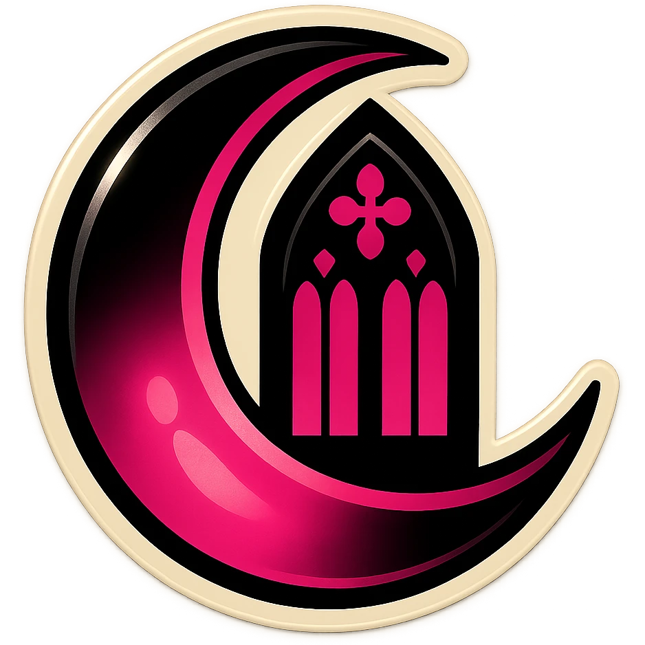 gothic moon, black and pink, retro stickers style emoji