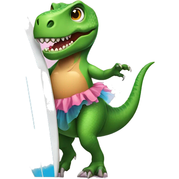 T-rex wearing a tutu on a surfboard emoji