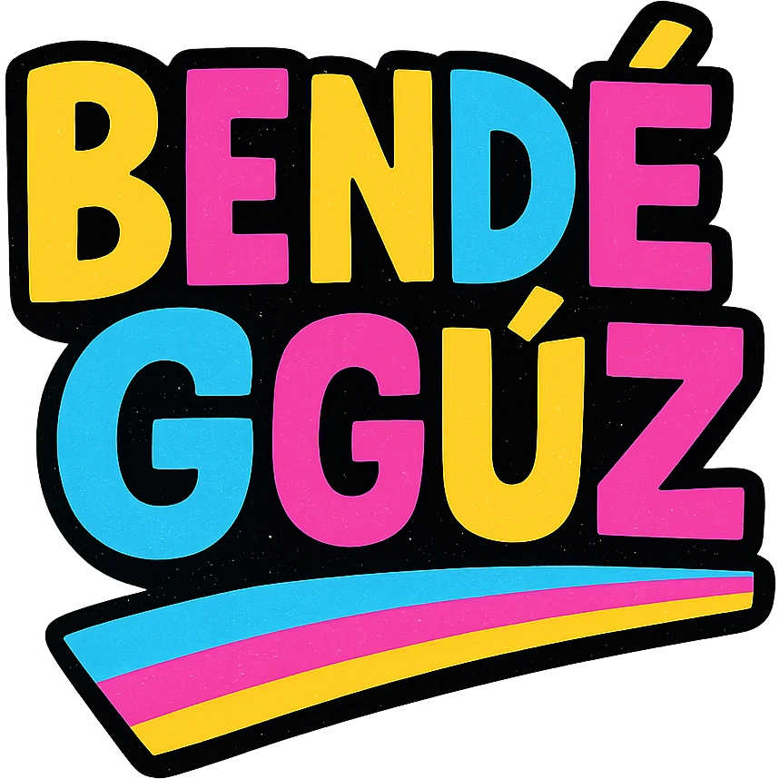 Bendegúz name in colorful, modern, dynamic style with dark outline, transparent background, slanted colorful underline, based on reference patterns emoji