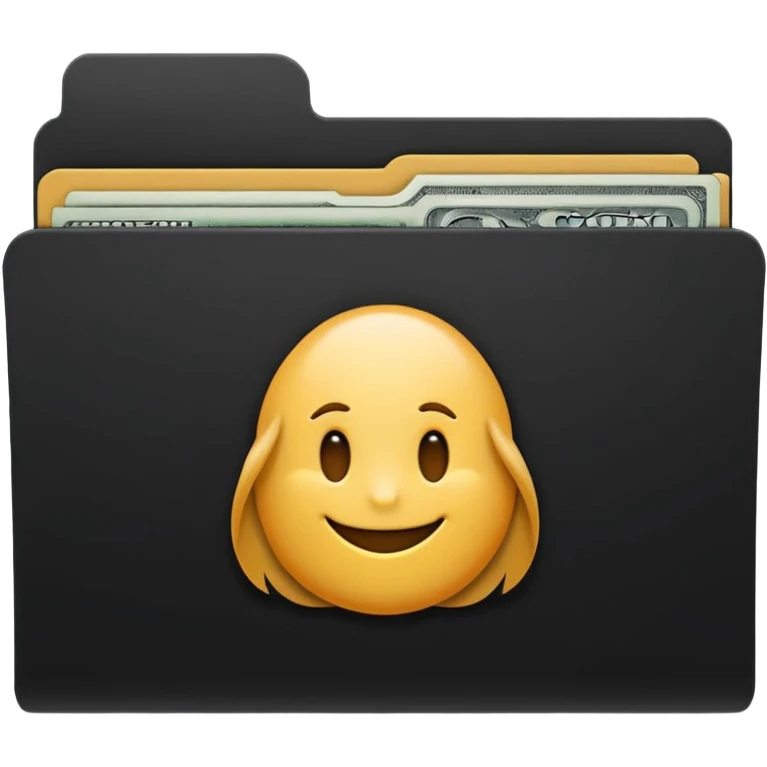 A minimal emoji-style icon of a matte black folder, slightly open, with a simple finance logo on the front symbolizing credit growth, stability, and money management, clean lines, subtle shading, and a professional, organized vibe. emoji