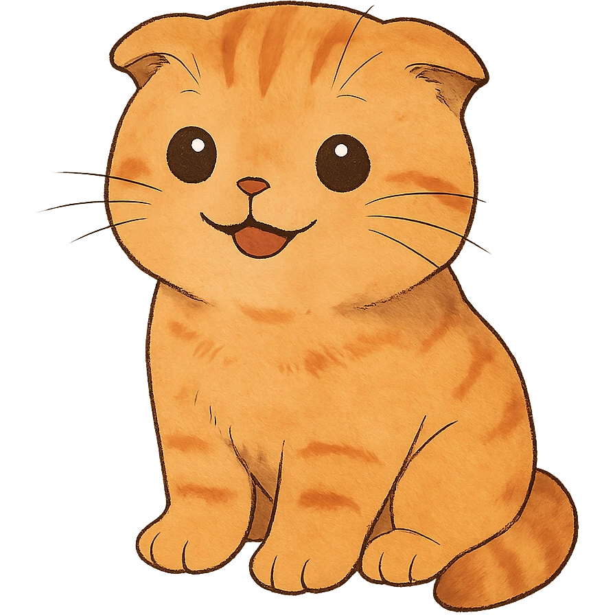 happy orange scottish fold kitten sitting, dark round eyes, cute emoji