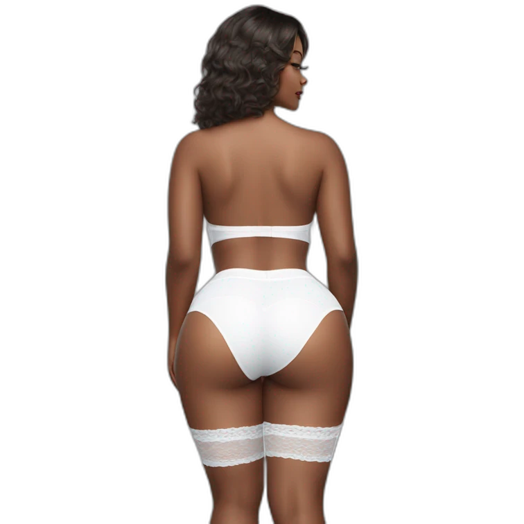 curvy beauty white-knickers-stockings-black-skirt back view emoji