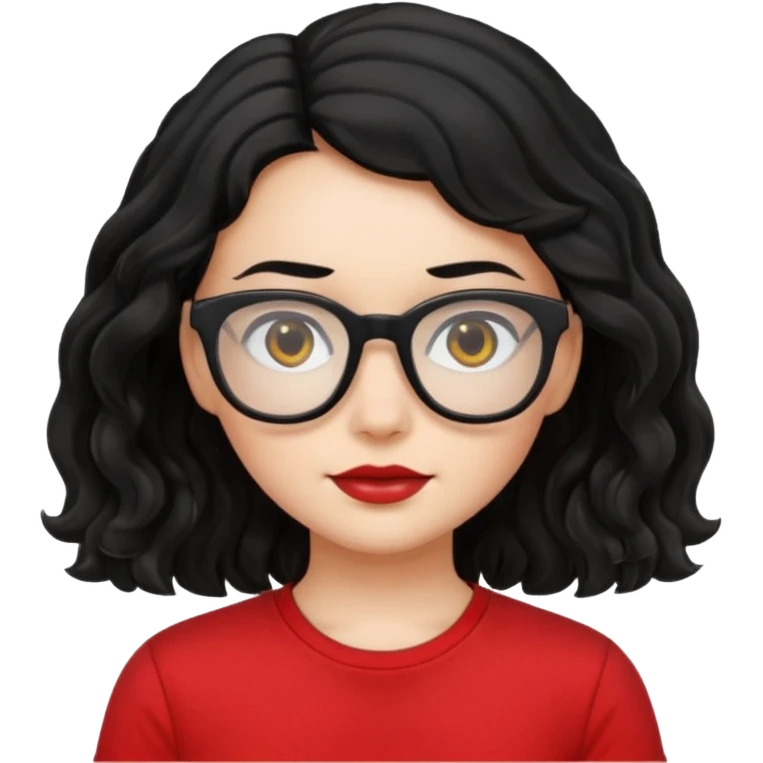 niña con pelo ondulado color negro con una polera roja y lentes negros  emoji