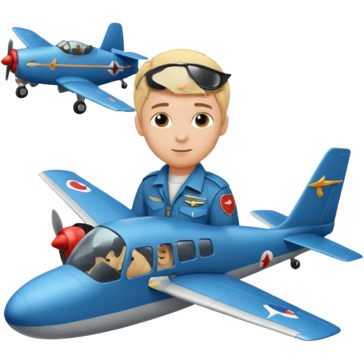 Blonde short hair boy flying a plane into a tower emoji