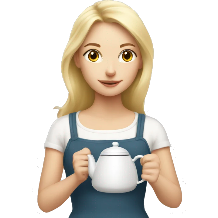 Blonde girl making tea with a white kettle emoji