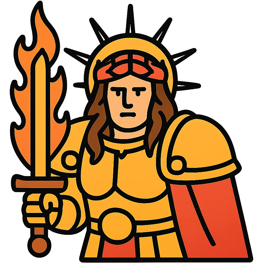 Emperor of Mankind from Warhammer 40K with golden armor and a large flaming sword emoji