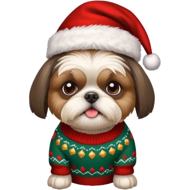 Small all OVER dark grey faced shih tzu christmas sweater hat emoji