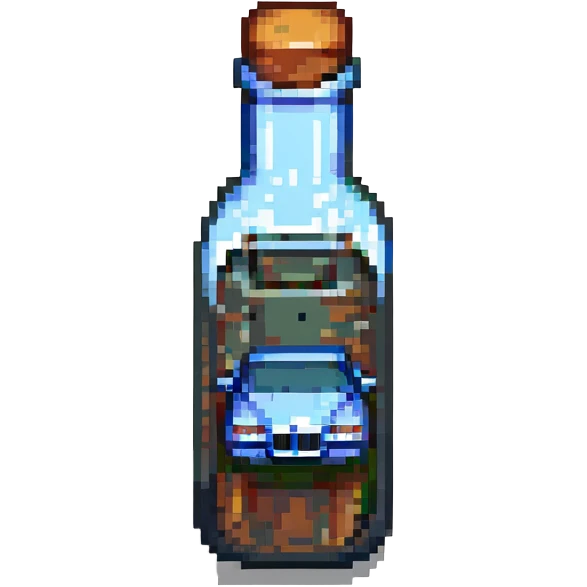 a BMW car inside a glass bottle, pixel art style emoji