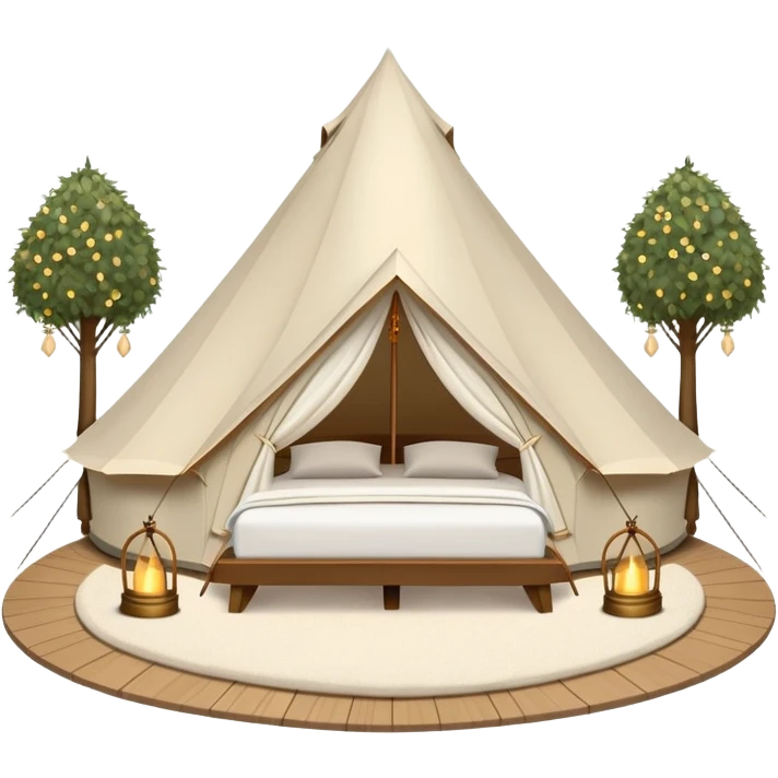luxury glamping bell tent with chandeliers and plush bedding emoji
