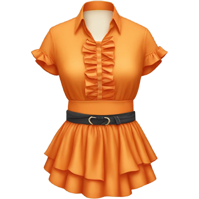 Realistic orange cut out crop top blouse. Ruffles. Isolated. Fancy sash emoji