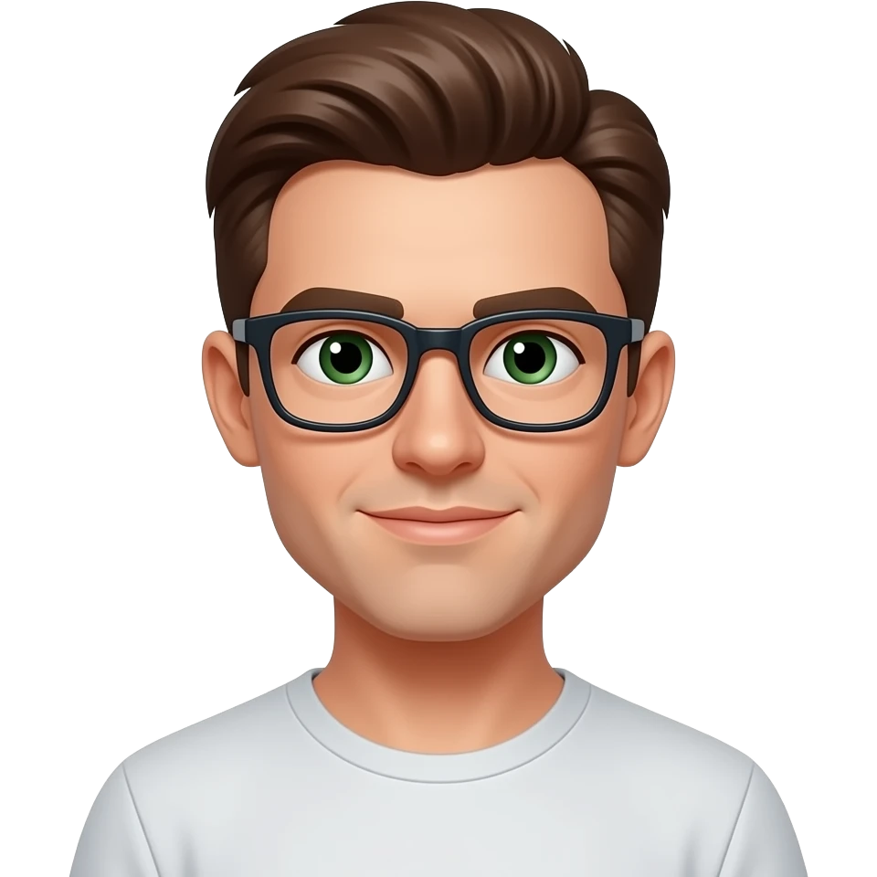 32 year old man with brown hair with green eyes skinny and glasses emoji