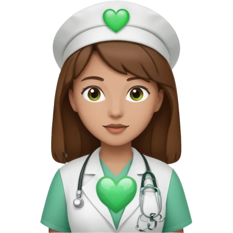 Brown hair Nurse with green heart and Gypsophila surround her  emoji