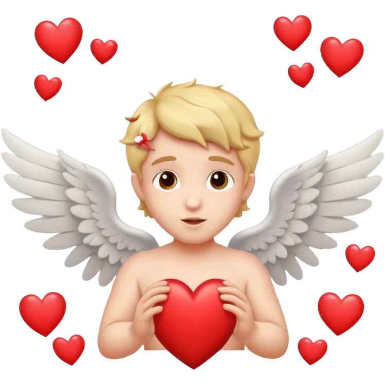 Cupido rodeado de corazones volando mostrando sus alas y su arco   emoji