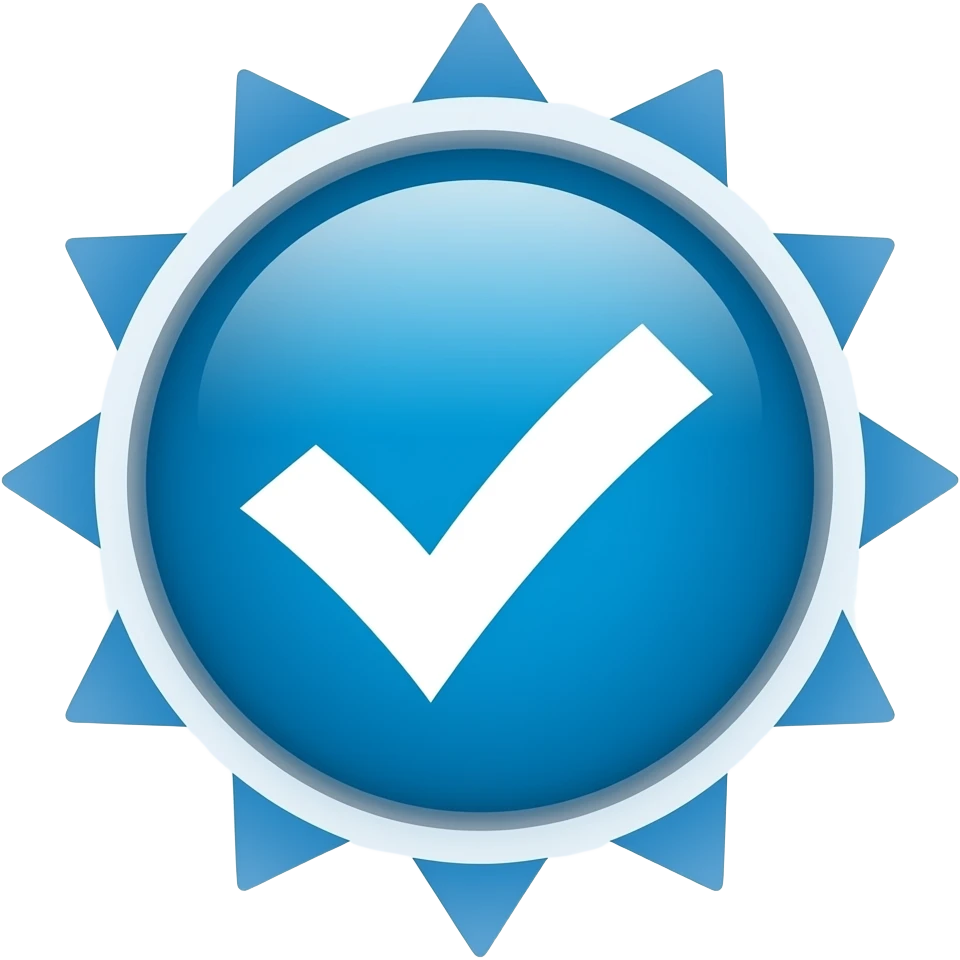 Verificado color azul  que este en circulo y la palomita sea color blanco y todo lo demás azul y que en la orillas del circulo este con triángulo que el color azul sea fosforescente pero que los triángulo estén alrededor emoji