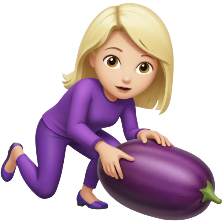 Blonde girl, crawling away from eggplant emoji