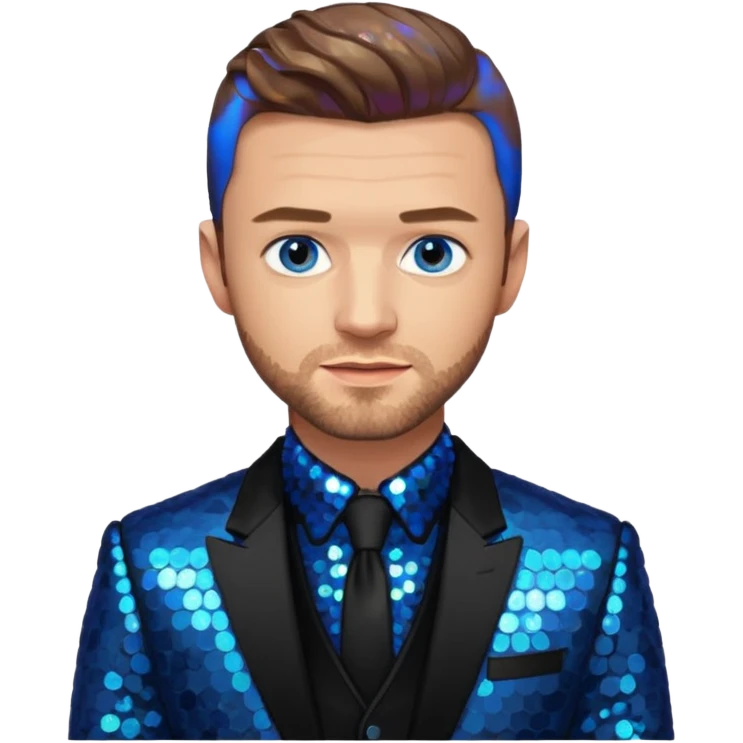 Justin Timberlake with light brown hair, blue eyes, sequin black suit jacket emoji