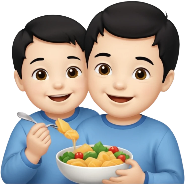 eating food well baby with happy face black hair girl and boy emoji