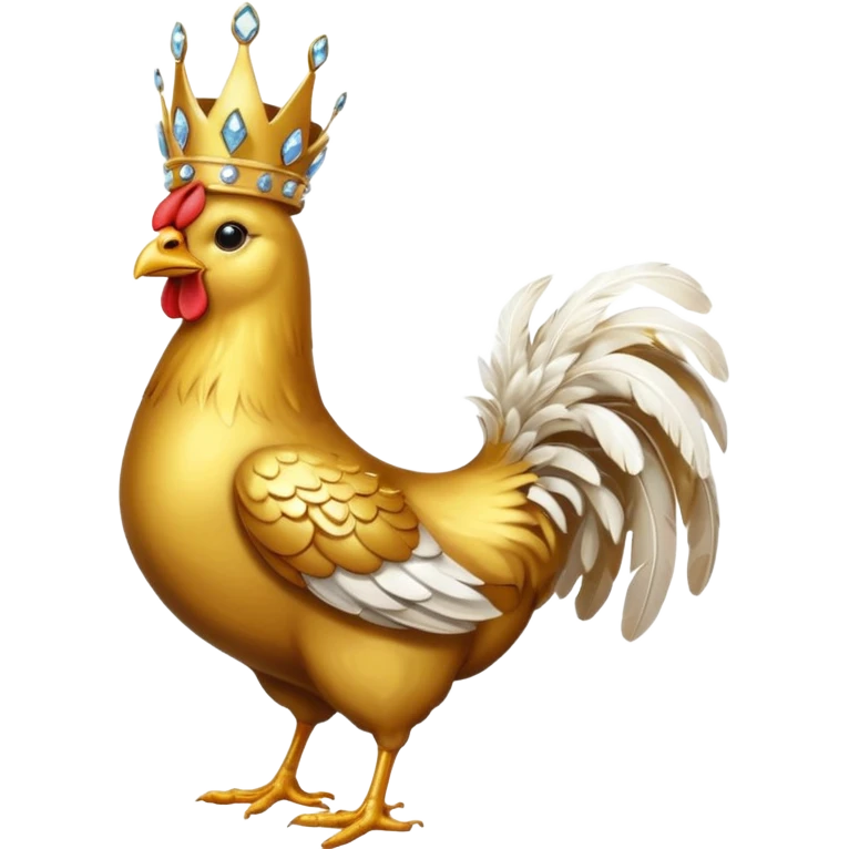 chicken King – proud golden chicken wearing a tall jeweled crown, standing emoji