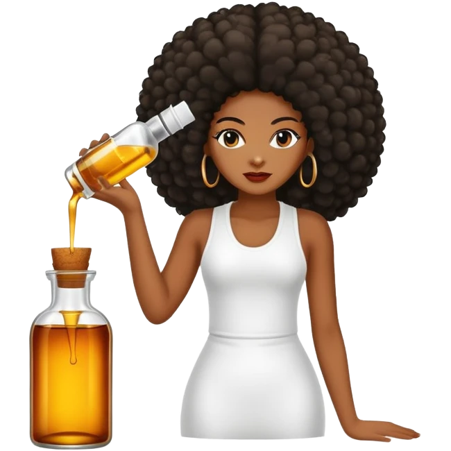 Serum Bottle of hair growth oil. Label has black woman with long afro hair. emoji