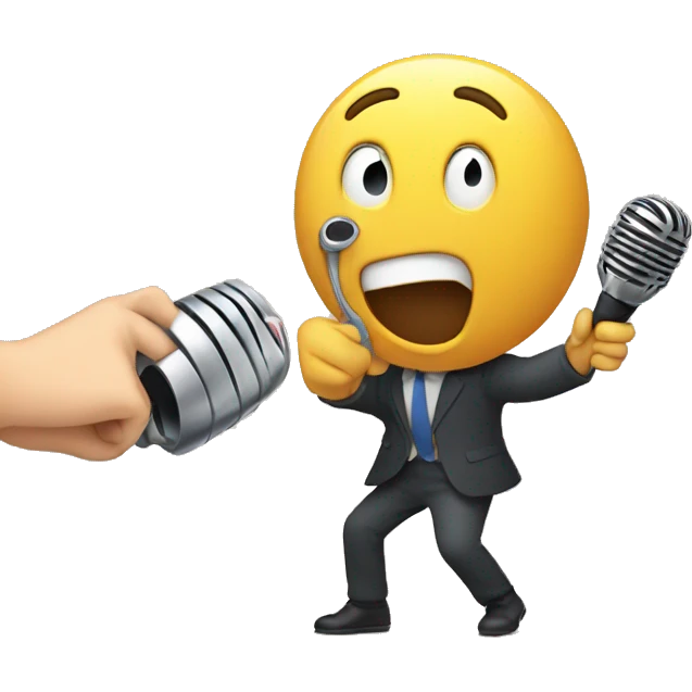 person with a microphone in the hand, is letting microphone fall down emoji