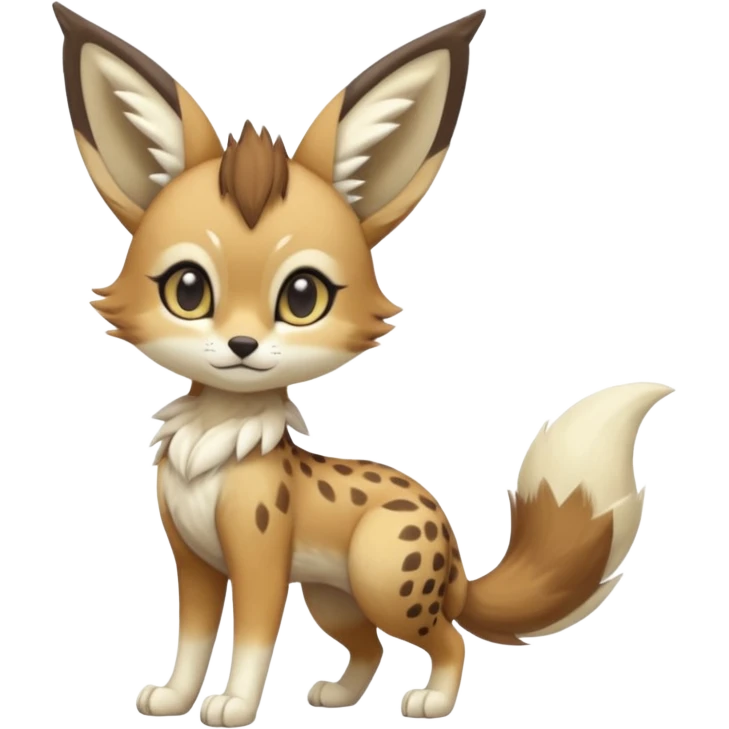 Big-eared big-eyed cute realistic animalistic feral digitigrade 4-legged anime-styled Meloetta-Eevee-Sergal-Serval-hybrid-fusion-creature-animal, full body emoji