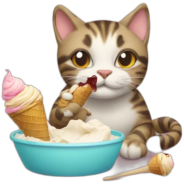 cat eats an ice-cream on a turtle emoji