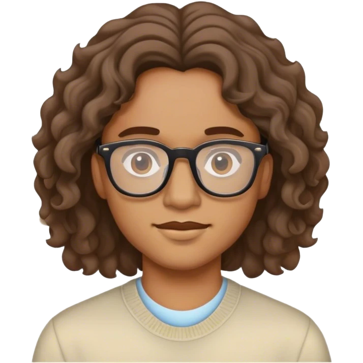 Brown person with wavy hair and glasses emoji
