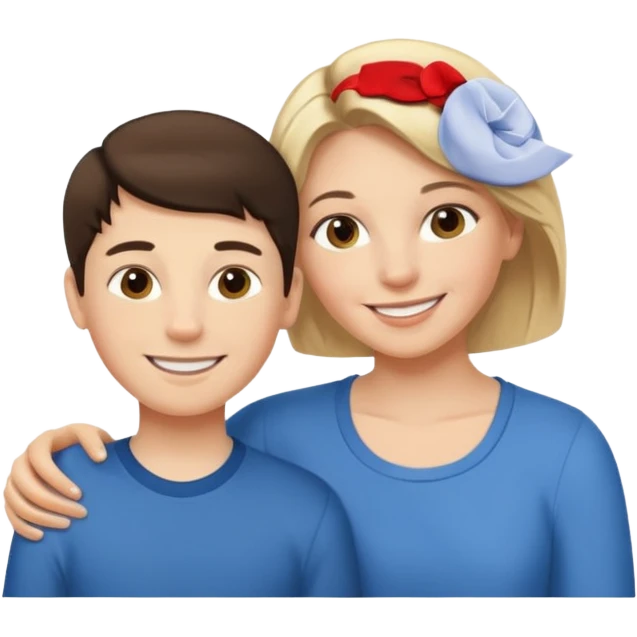 Matka brunetka se raduje se svým dvanáctiletým blonďák synem emoji