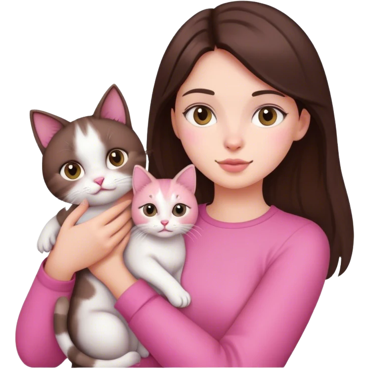 brunette girl wearing pink holding a cat  emoji