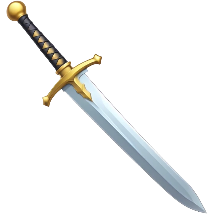 Clash of Clans aesthetic: Cinematic Playful 3D Isometric Sword Emoji, rendered in a 3D vector-style similar to standard emojis with minimal shading and bold, simplified shapes. A compact, distinct form with signature details, softly glowing with a fantasy RPG magic charm. Simplified yet unmistakably iconic, highly detailed and consistent, glowing with a soft radiance and high shine. Stylized with a touch of heroic grandeur and a soft glowing outline, capturing the essence of a beloved gaming relic with a friendly, playful manner! emoji