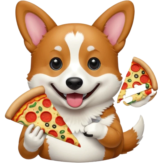 black tri-color corgi with pizza emoji