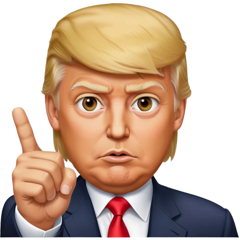 Super realistic Donald Trump pointing index finger up, realistic eyes emoji