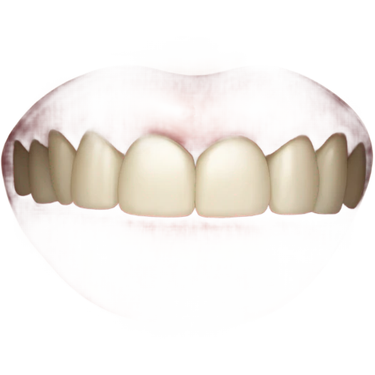 teeth over lips with hands in an L shape under chin emoji