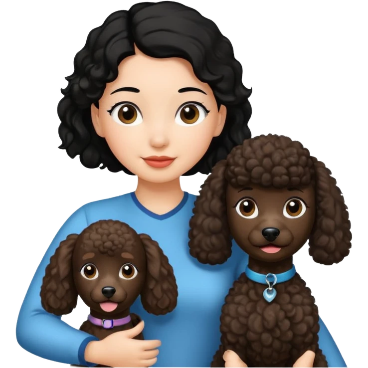 Ponytail black hair girl with brown Poodle say goodbye  emoji