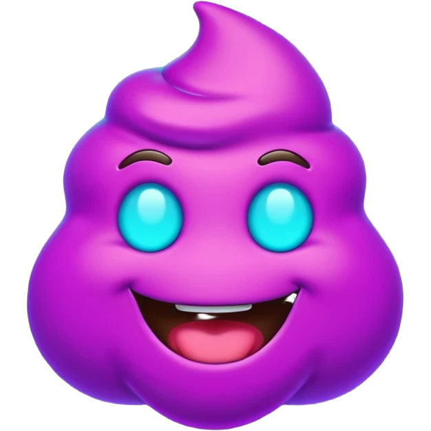 futuristic glowing poop emoji with funny smiling face, purple and cyan neon glow, dark background emoji