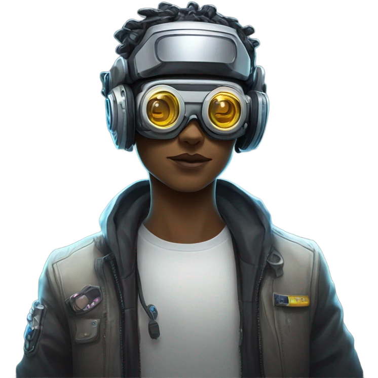 netrunner, cyberpunk hacker with mechanical glasses, cyborg body, vr headset emoji