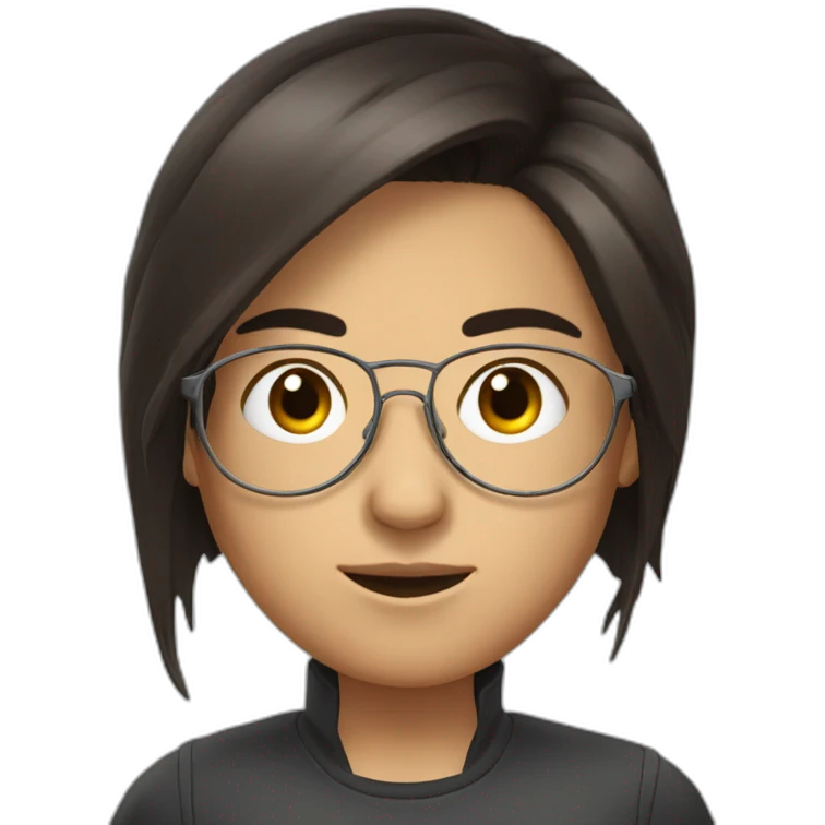 Uzbek teenager, dark brown a bit shiny hair with thin metal view glasses emoji