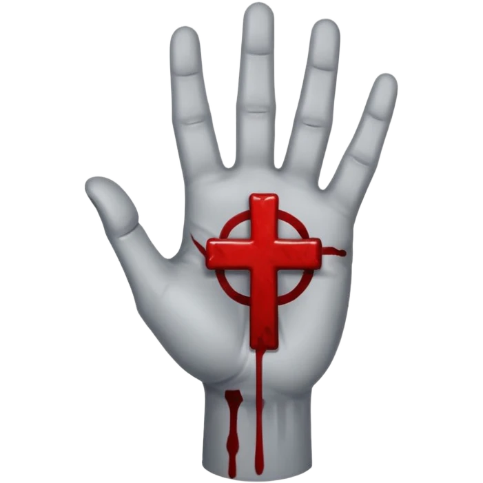 bloody grey hand with an upside down cross symbol on the palm  emoji