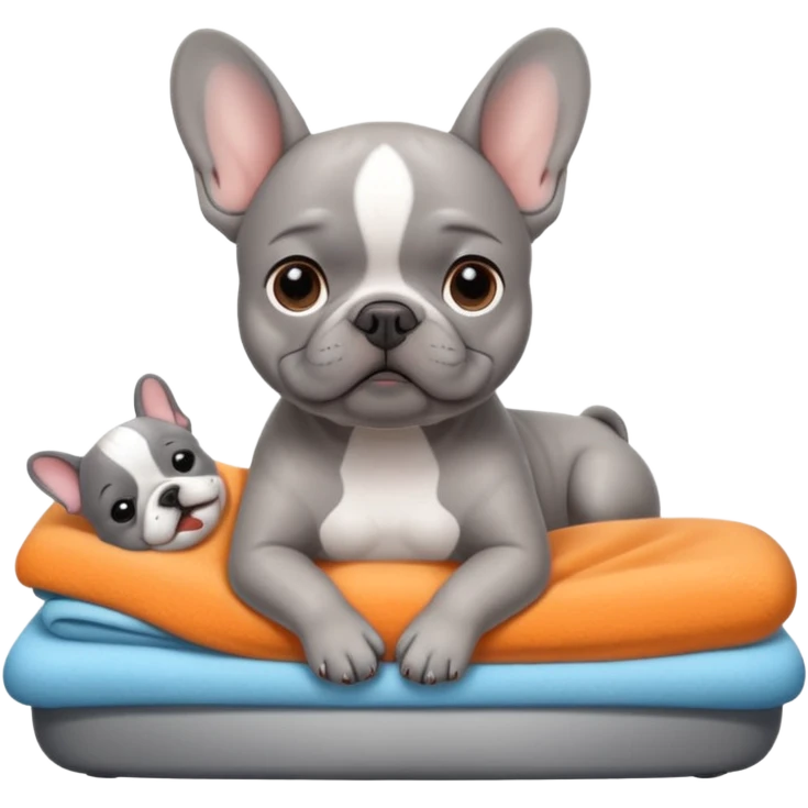 grey french buldog getting massage emoji