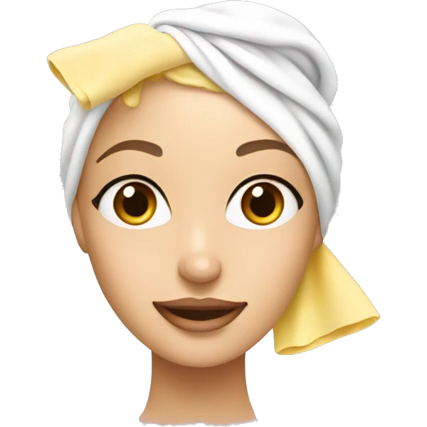 Blonde girl with a shower towel on her head with products of skincare emoji