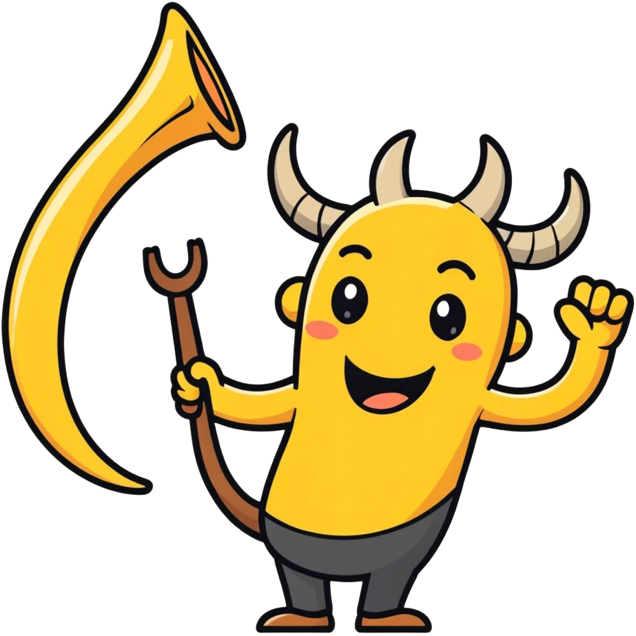 Happy man holding a horn in his hand emoji