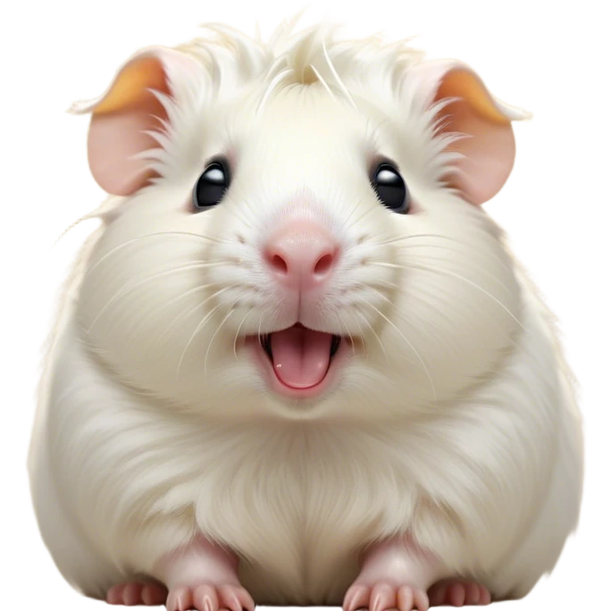 Cinematic Cute Yawning White Guinea Pig Portrait Emoji, Head tilted slightly with a dramatic, wide-open yawn, revealing a soft, downy white coat with tiny drooping ears, round dark eyes barely open in drowsy contentment, Simplified yet irresistibly adorable features, highly detailed, glowing with a soft, cozy glow, high shine, relaxed yet expressive, stylized with a touch of whimsy, bright and endearing, soft glowing outline, capturing the essence of a sleepy yet affectionate guinea pig, so drowsy it feels like it could stretch right out of the screen and curl up for a nap! emoji
