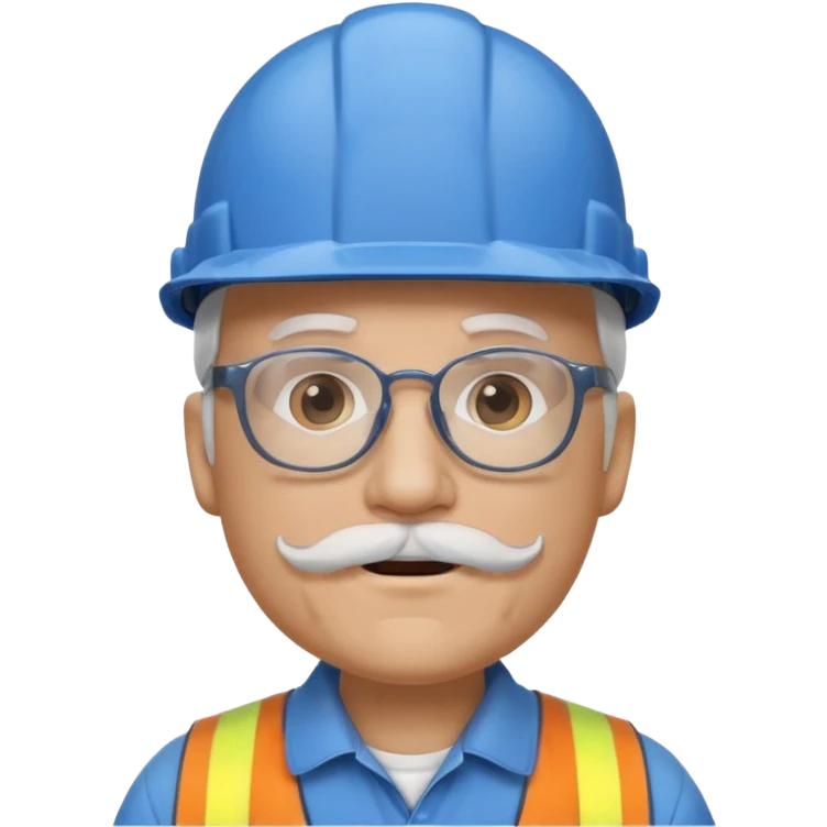 Old emoji with a blue hard hat wearing glasses and a white goatee emoji