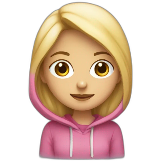 una chica rubia con una sudadera y una capucha saludando emoji